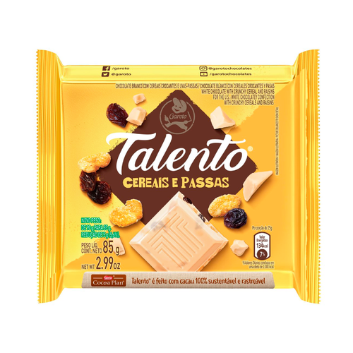 Garoto, Talento, Cereais e Passas, 85g